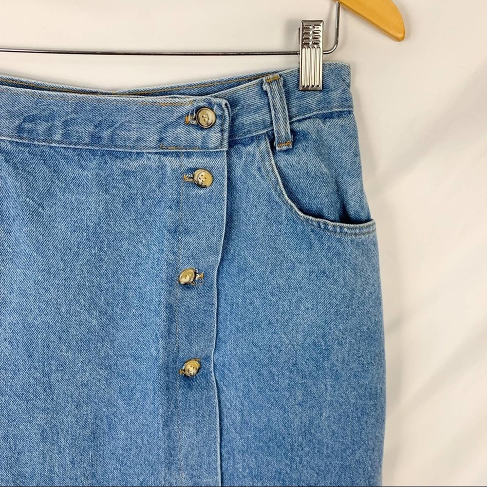 Vivaldi Jeanswear Vintage 90's Denim Wrap Side Slit Midi Skirt Size 12 - Picture 4 of 13